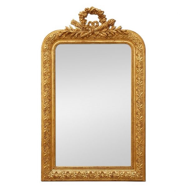 Antique Napoleon III Style Giltwood Mirror with Pediment