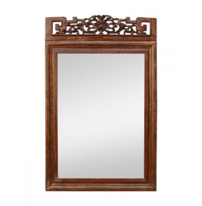 Antique Carved Wood Mirror with an Asian Style Pediment