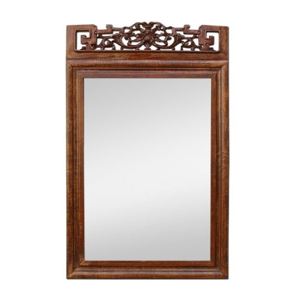 Antique Carved Wood Mirror with an Asian Style Pediment
