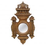 Antique Carved Wood Round Mirror, Renaissance Style, circa 1930