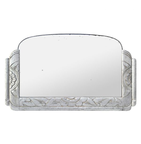 Antique French Mirror Silver Wood Art Deco Style, circa 1940