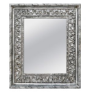 Antique Silver Wood Mirror, Baroque Style, circa 1930