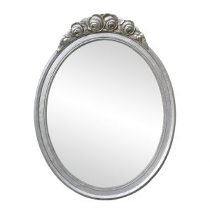 Antique Silver Wood Oval Mirror, Art Deco Style