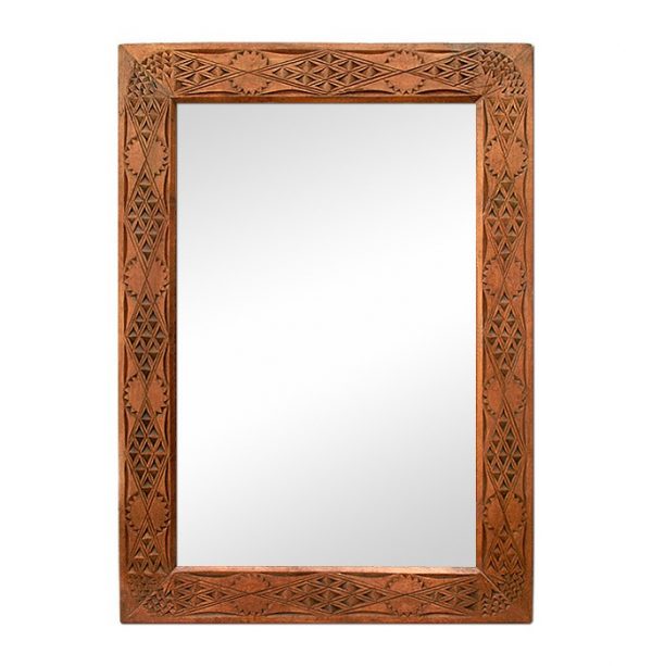 Oriental Style Carved Wood Mirror, Early 20th Century