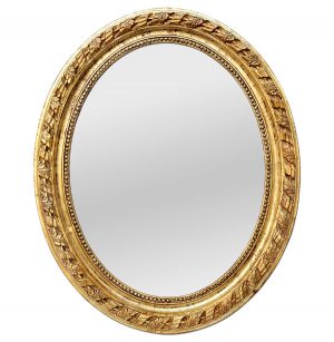 Large Antique French Oval Giltwood Mirror, Napoleon III Style, circa 1860