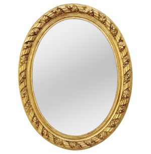 Large Antique Oval French Giltwood Mirror, circa 1880