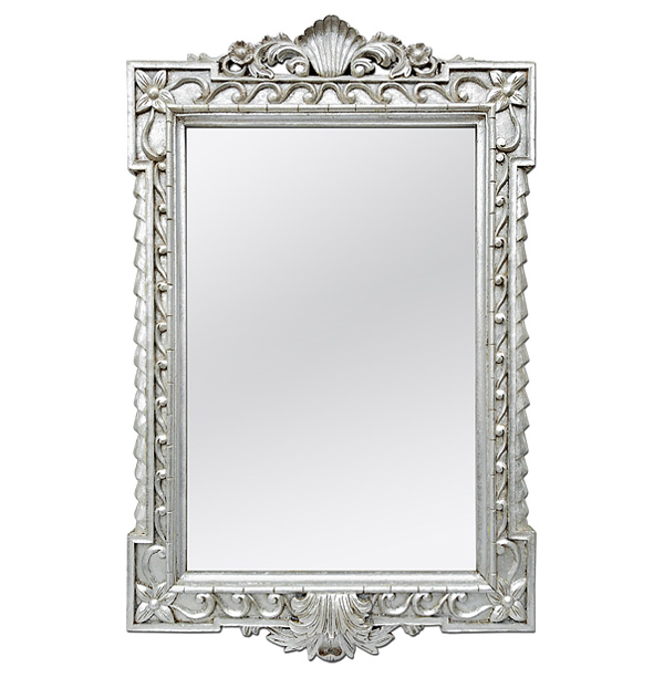 Large Carved Wood Silvered Mirror, circa 1980