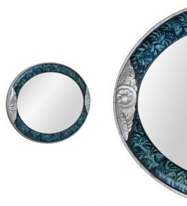 oval-Art-deco-style-mirror-silvered-wood-with-flowers-decor