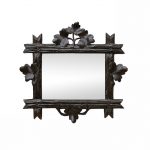 Small Antique Dark Wood Mirror with Leaves Carved