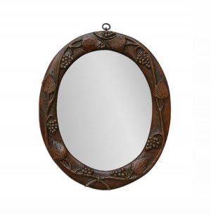 Small Antique Oval Mirror with Wood Carved Vines Decor